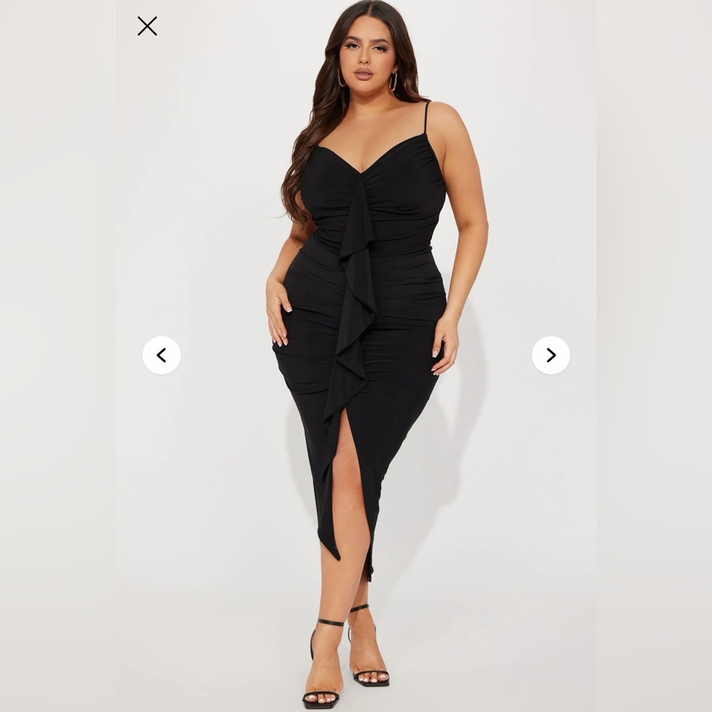 Fashion Nova Black Ruffle Midi Dress